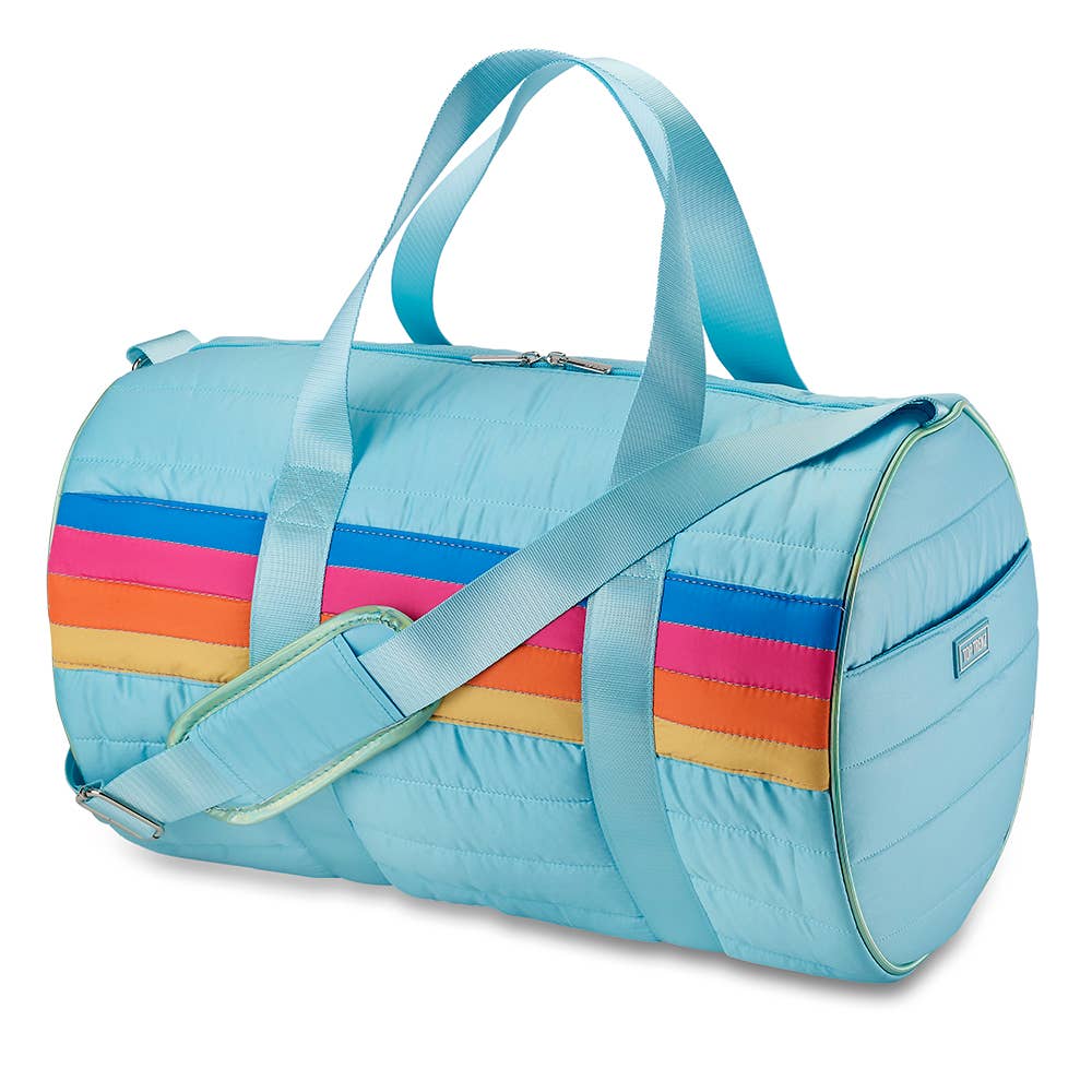 Blue Puffer Duffle Bag Retro Stripe