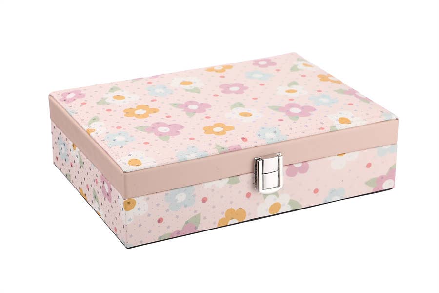 Star Flower Print Design Rectangle Jewelry Box: Pink