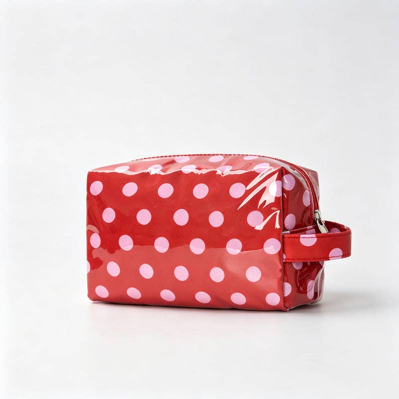 Polka Dots PVC Zipper Cosmetic Pouch: Red / F