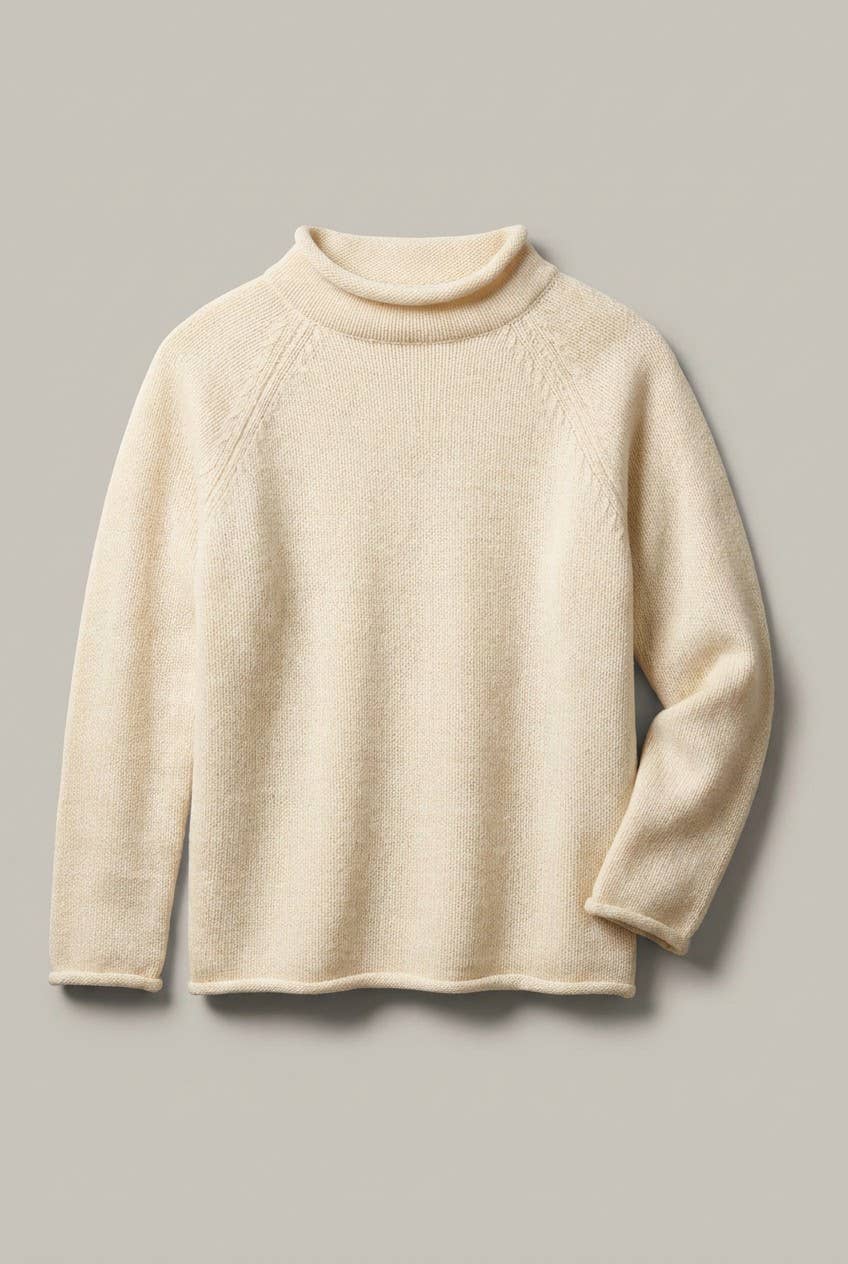 Solid Mock Neck Cotton Knit Sweater: Ivory