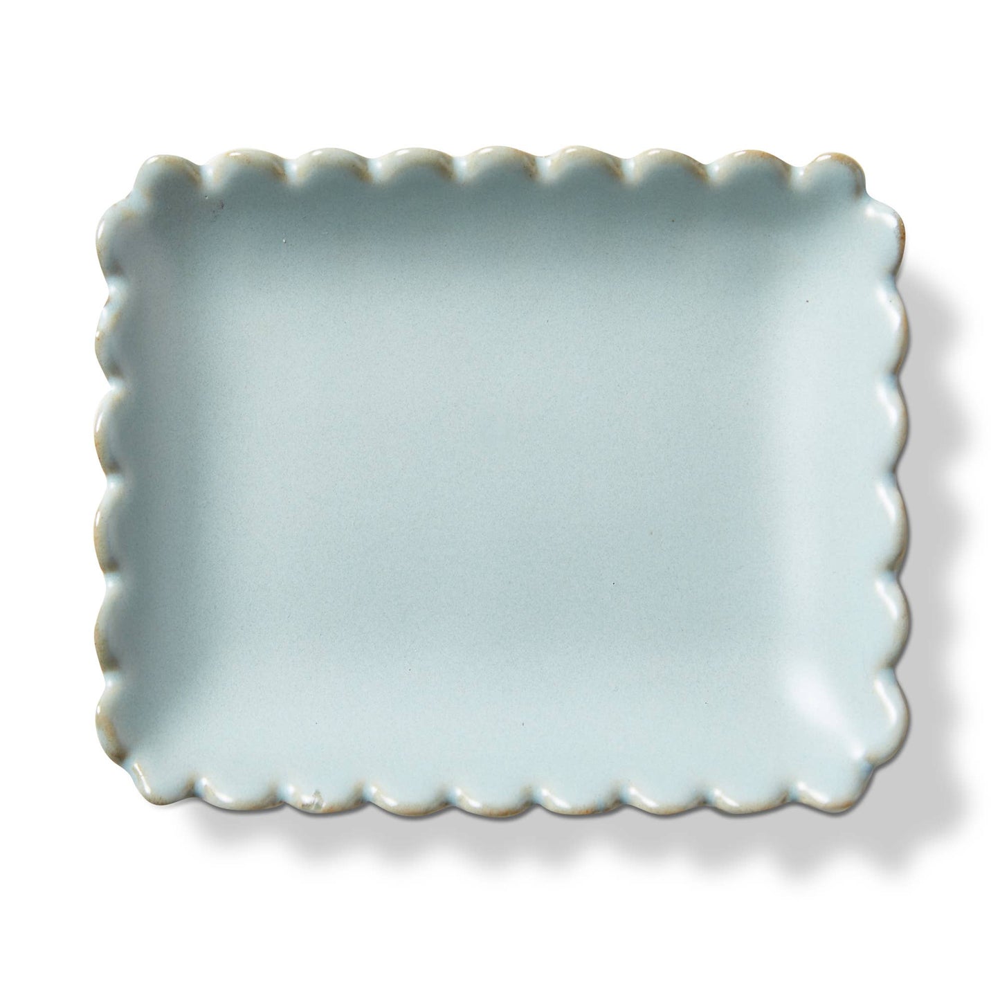 Scallop Rectangle Trinket Dish Light Blue Stoneware Everyday