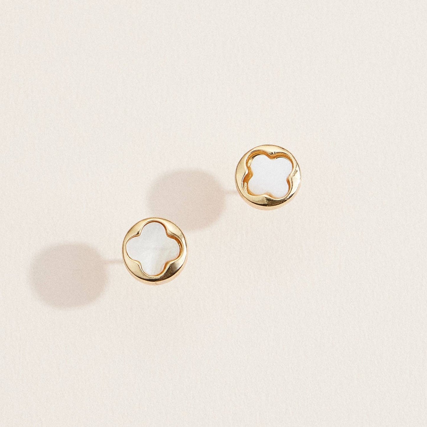 Gold & Mother of Pearl Clover Stud Earrings – Elegant Minimalist Jewelry: Gold / One /