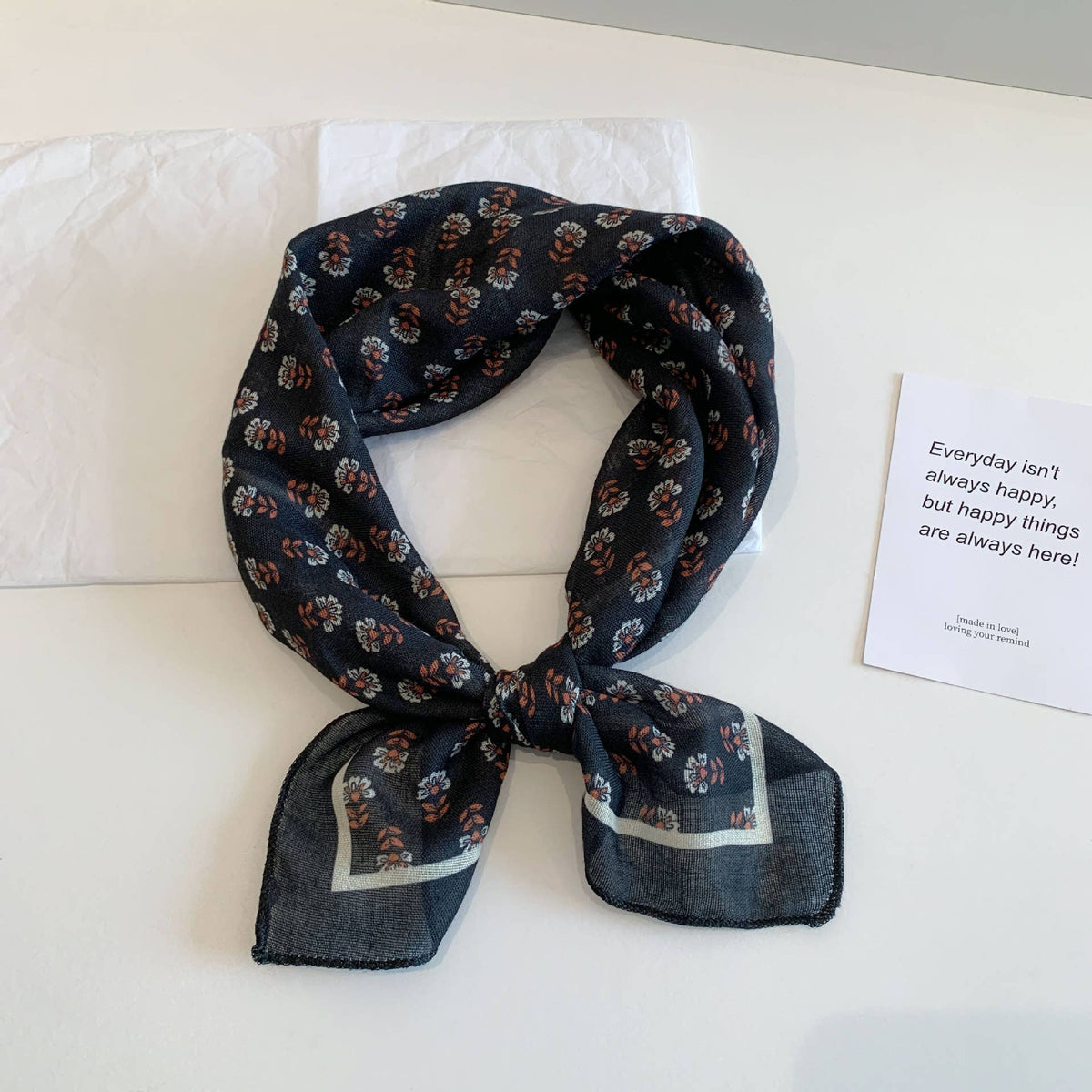 Bohemia Tropical Floral botanical square scarf bandana: Navy / M