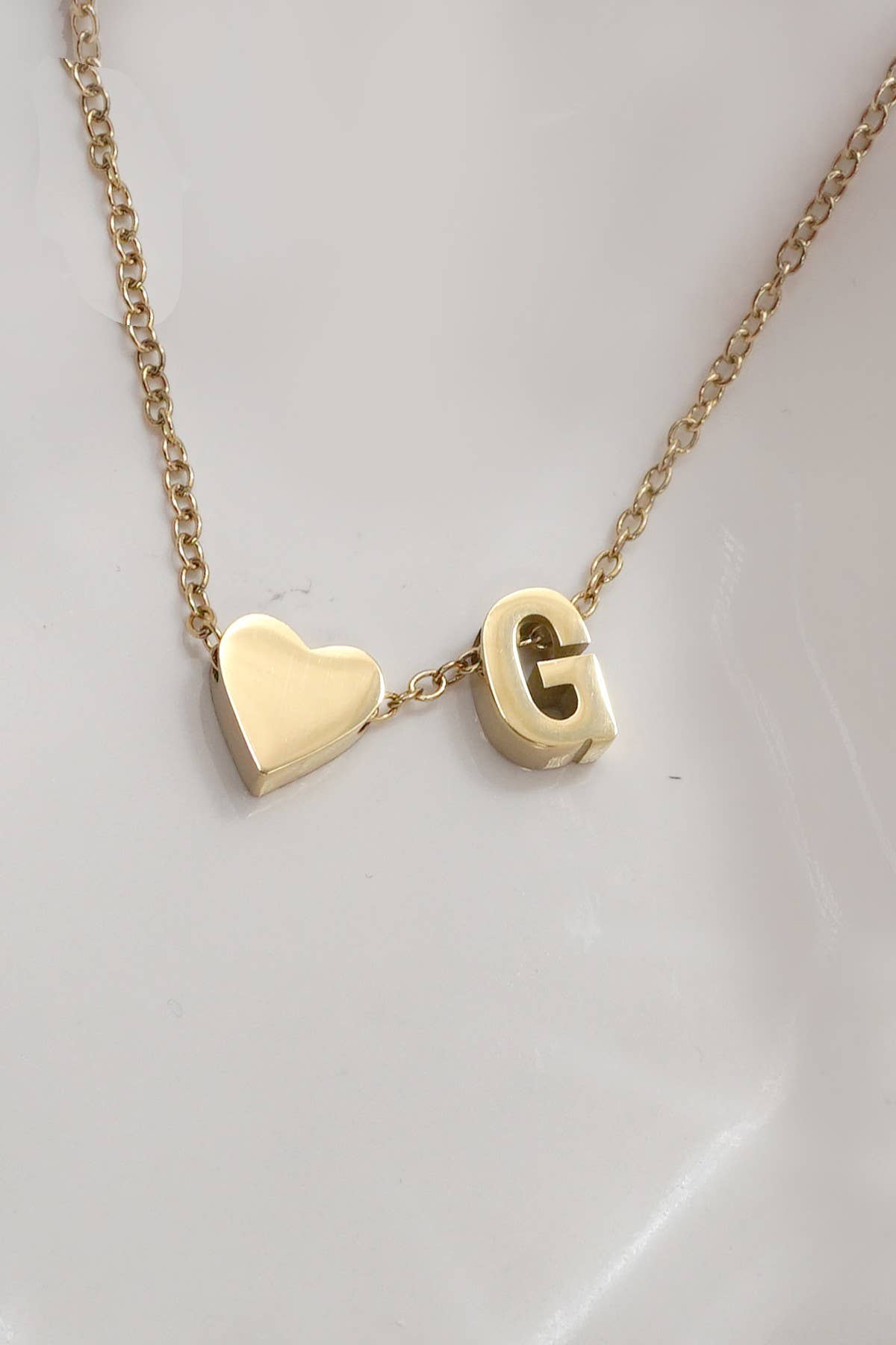 18k Stainless Steel Tarnish Free Initial Necklace | G