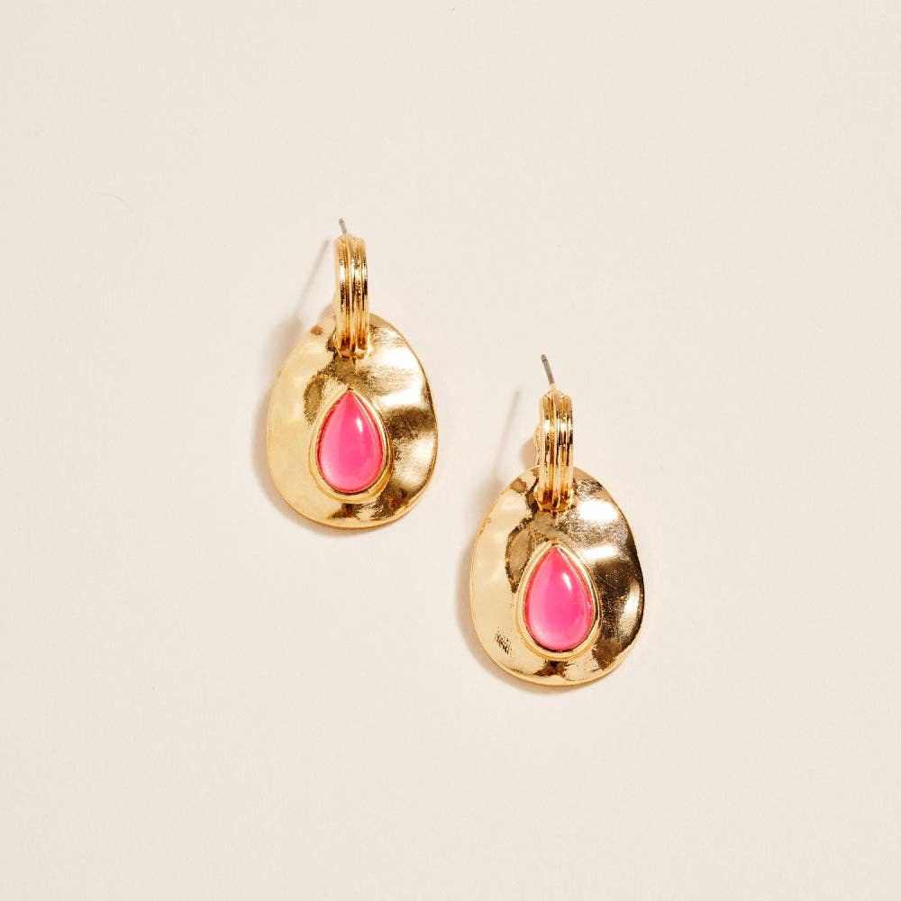 1.5 Inch Tear Drop Shaped Vintage Resin Earrings: Hot Pink / ONE
