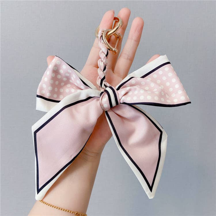 Fashion Silk Scarf Bow Bag Accessories Keychain: Pink / M