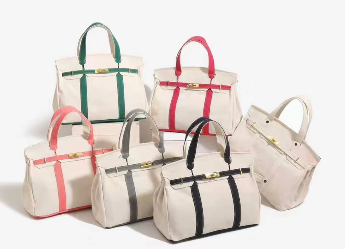 Handmade Premium Cotton Canvas Boat Bag White/ Pink