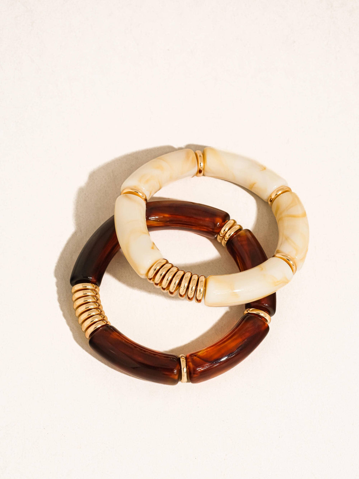 Cove 18K Gold Non-Tarnish Chunky Resin Bangle Set: Brown