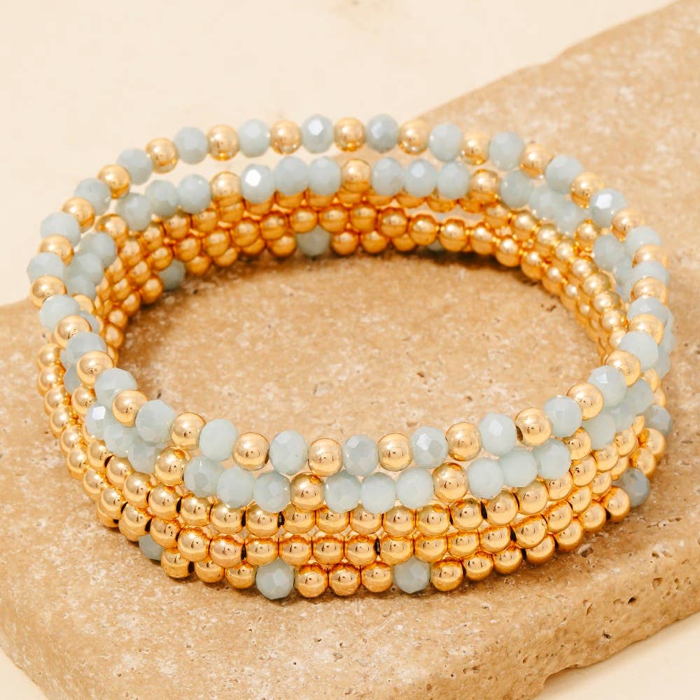 Metallic And Faceted Beaded Bracelet Set: SG