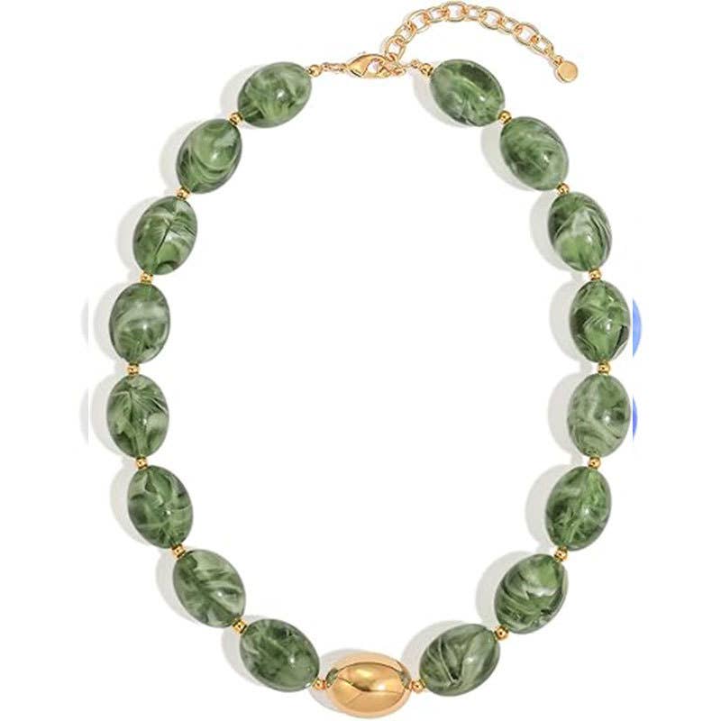 Oval Resin Bead Choker Necklace Beach Vacation Style: Green / M