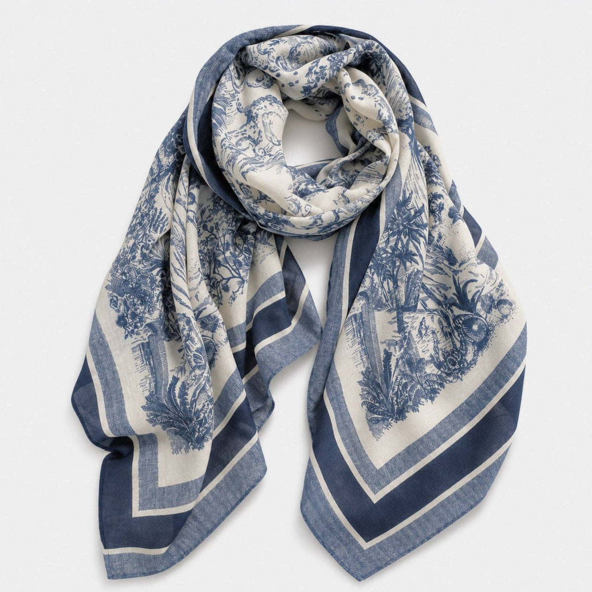 Ellison+Young Viscose Oversized Wrap Scarf, Lightweight Shawl: Blue Toile