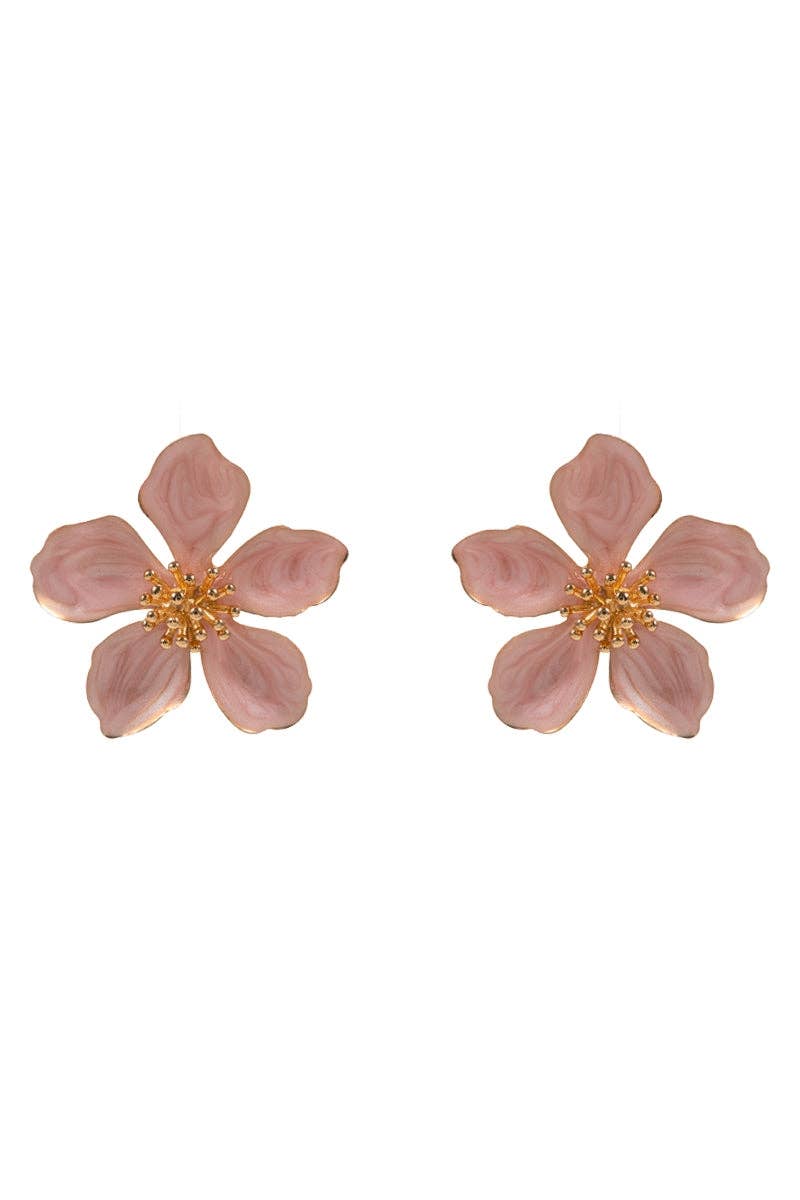 Flower Pearlized Enamel Titanium Post Earrings: LPK / ONE