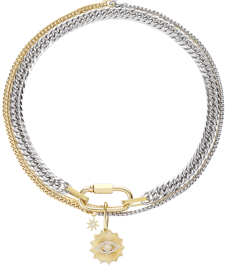 Evil Eye Carabiner Charm Stacked Necklace NON TARNISH