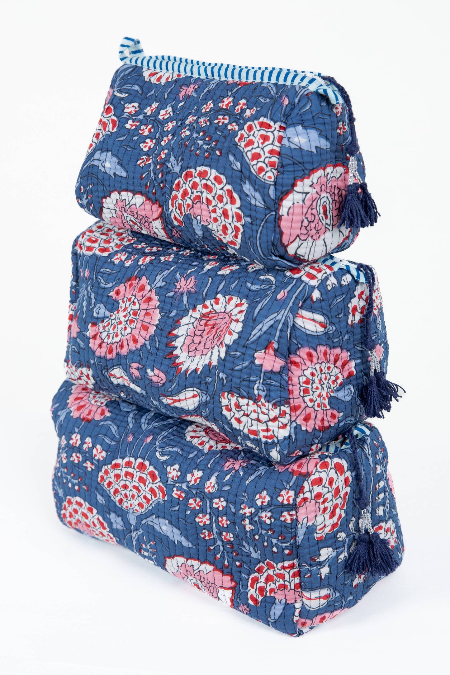 Quilted Cotton Toiletry Bag: Blue