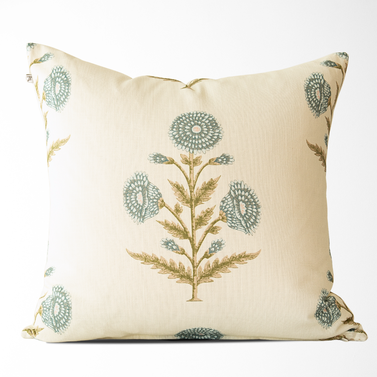 Flora Blue Zinnia Block Print Pillow Cover