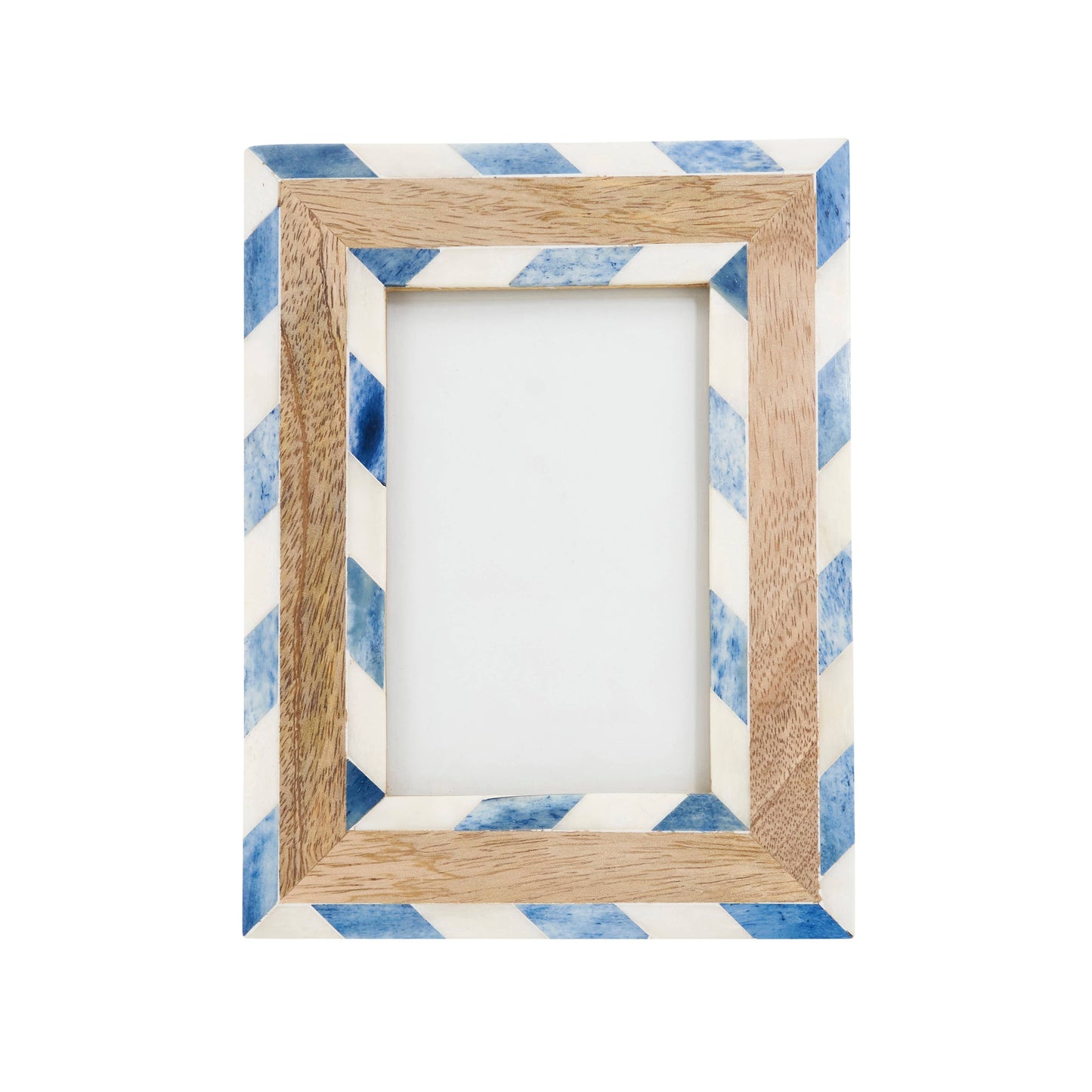 Chevron and Wood Crafted Bone Photo Frame: Blue / 4"x6"