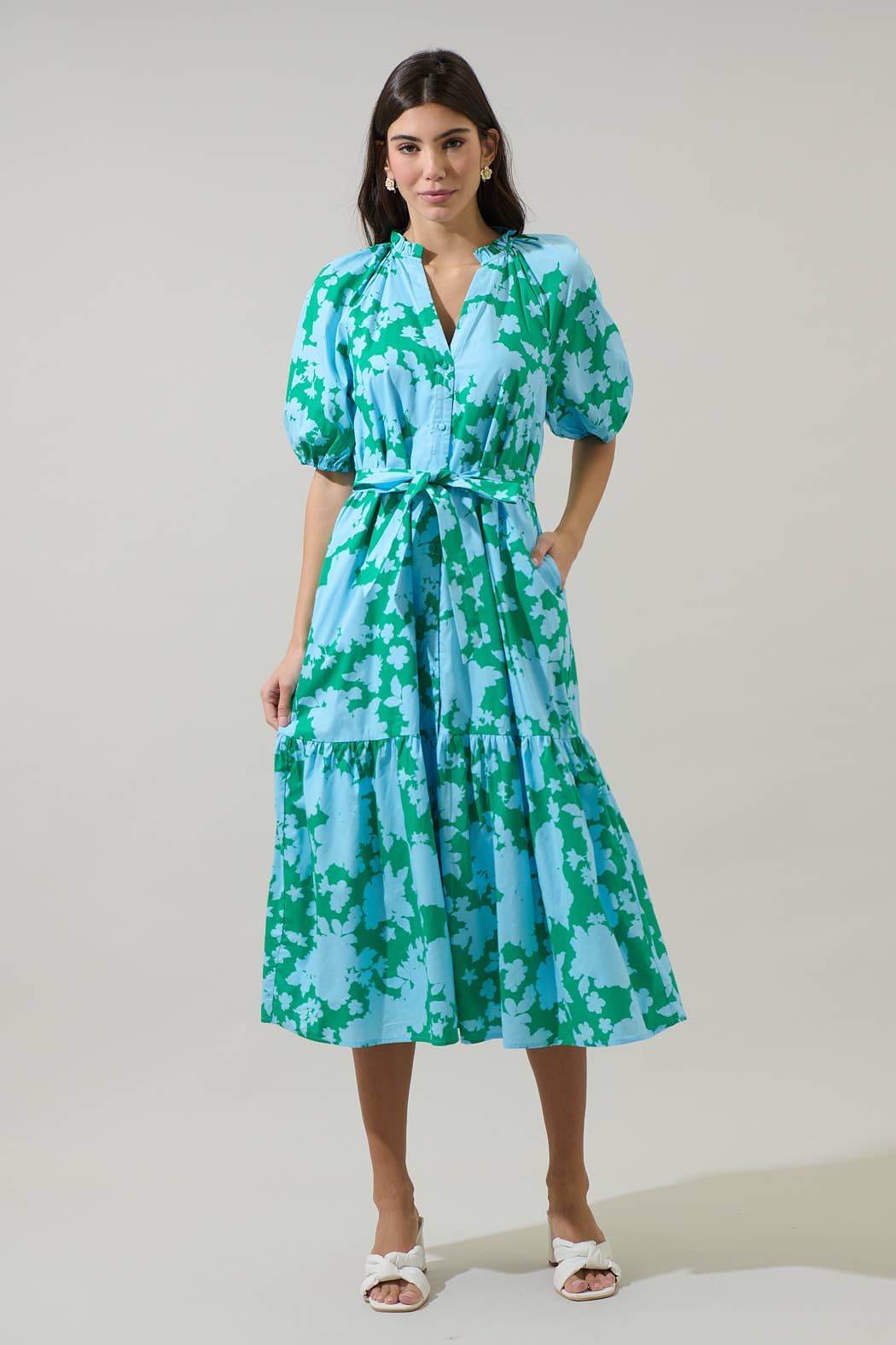 Riona Floral Wynette Tiered Midi Dress