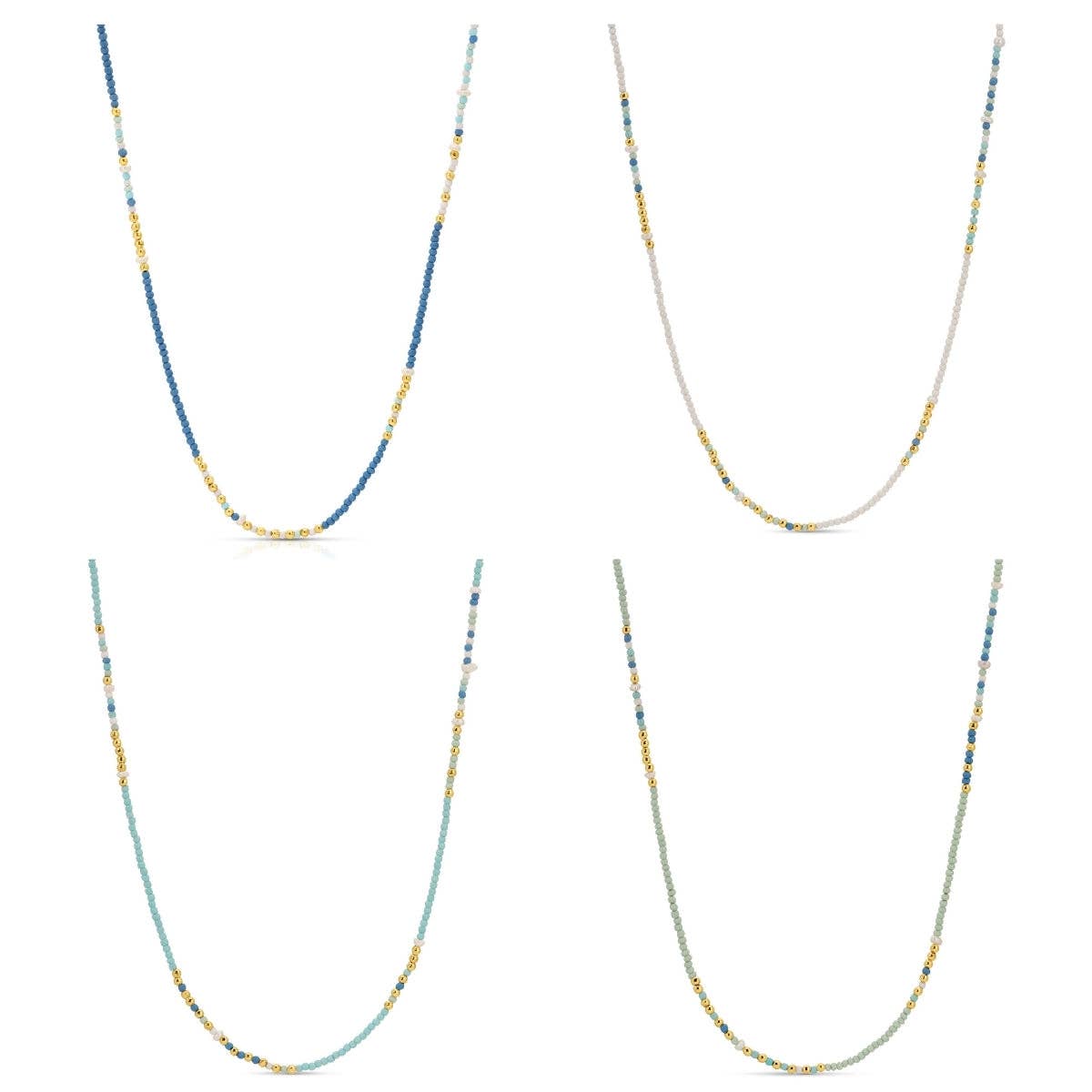 Assorted Seed Bead & Fresh Water Pearl Necklaces: Blue/Mint/White