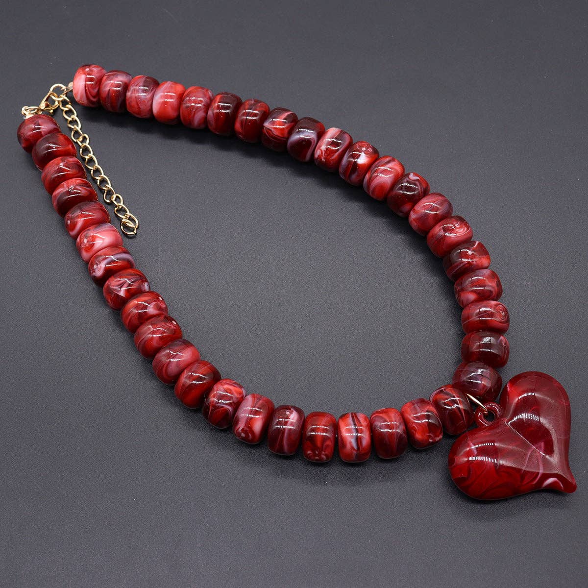Heart-Pendant Beaded Necklace: 8 / One Size