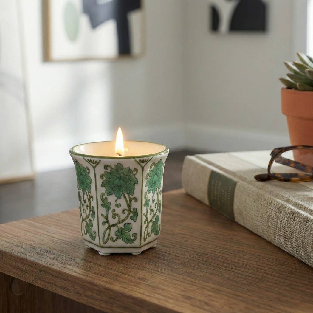 Scented Candle - Lavender Verbena Soy Wax Green Ceramic, 6Oz