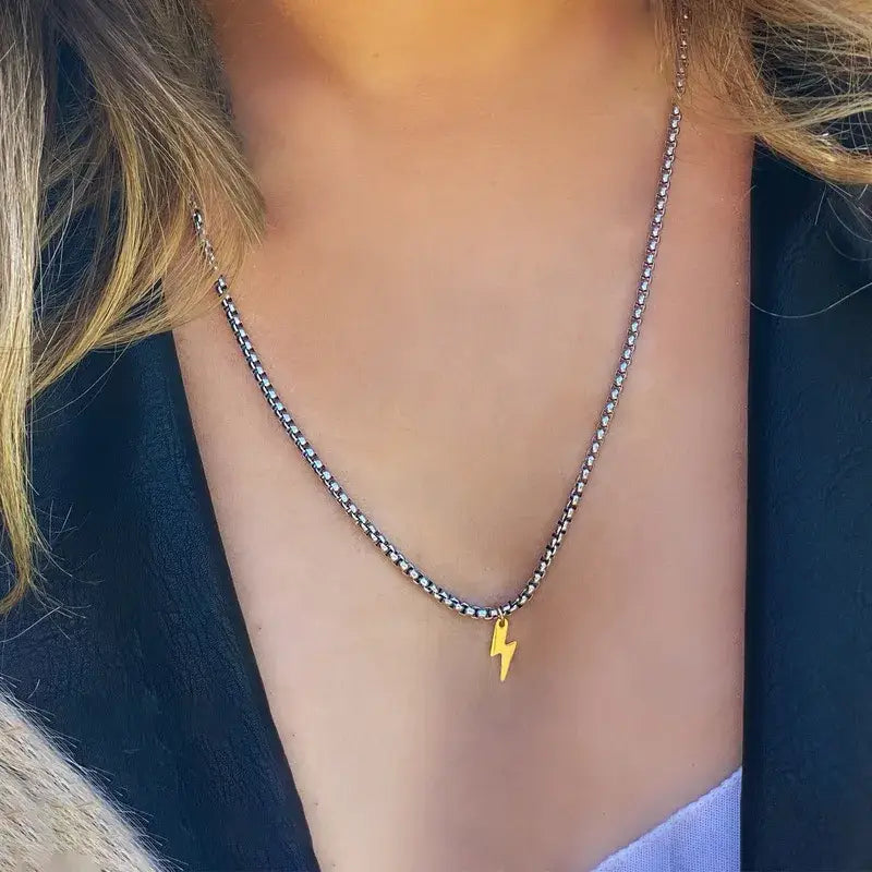 Lightning Bolt Pendant Necklace Chain Gold Plated : Non-Tarnish