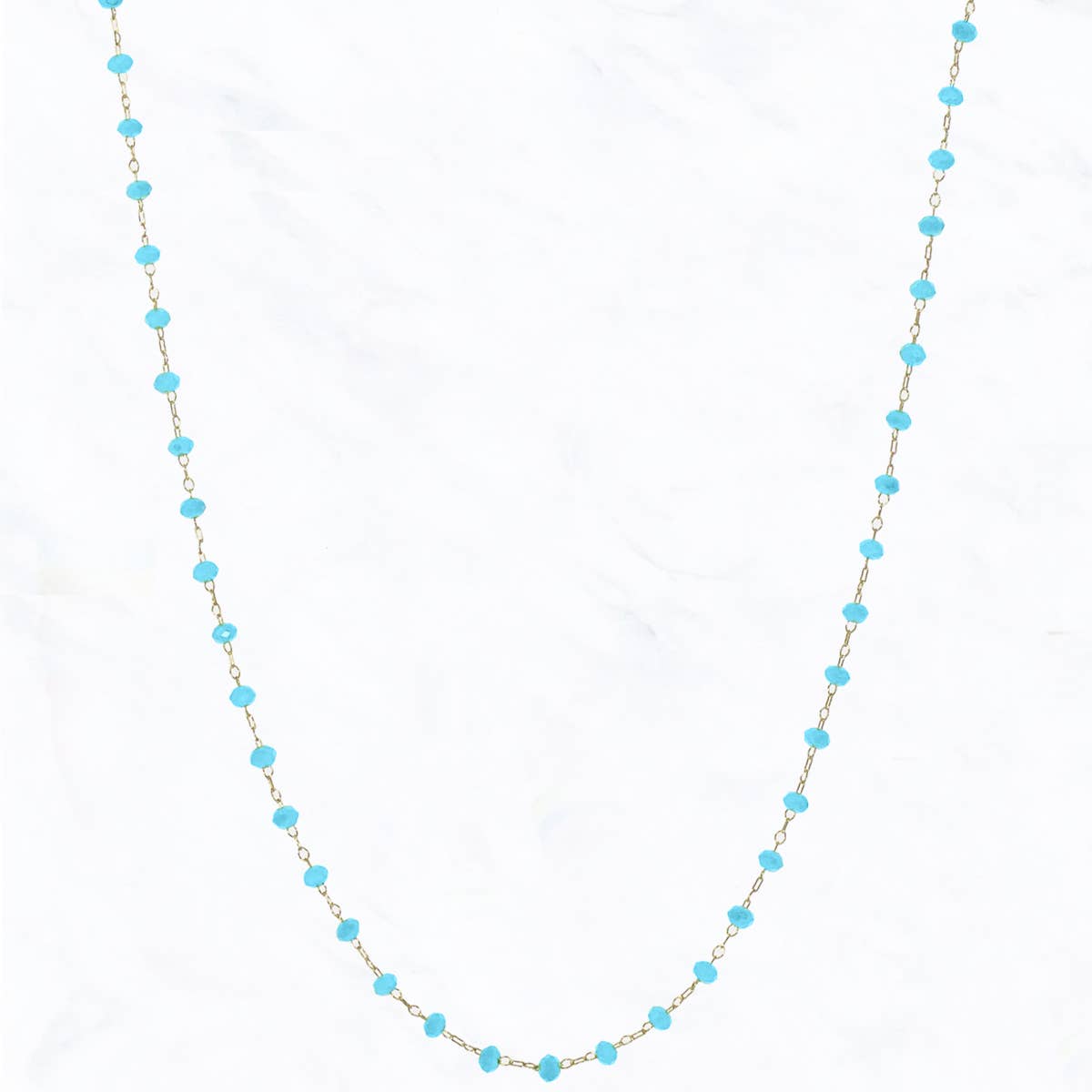 Tiny Glass Bead Short Charm Necklace: Blue