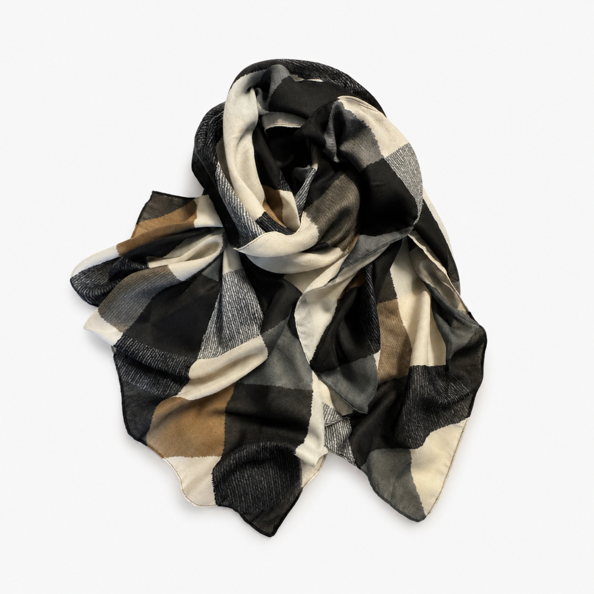 Ellison+Young Viscose Oversized Wrap Scarf, Lightweight Shawl: Monochrome Patchwork