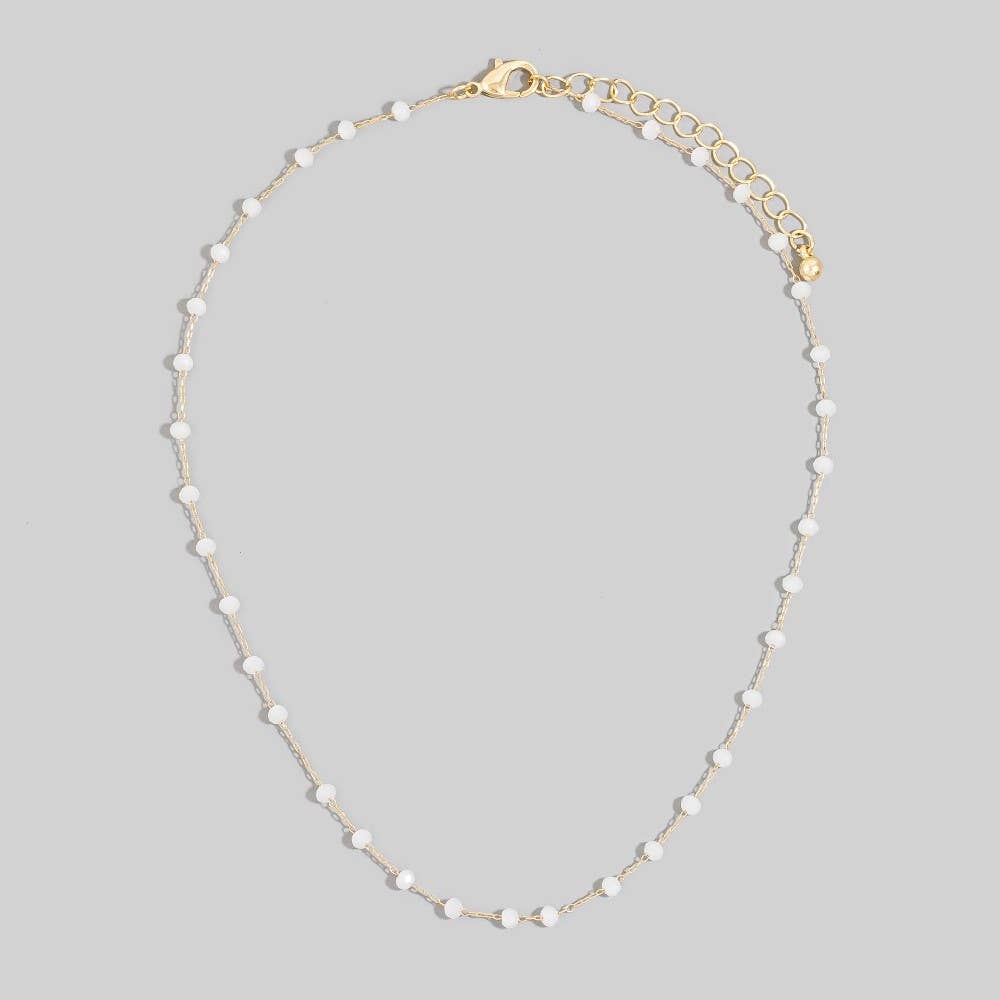 Assorted Dainty Bead Station Chain Necklace: Gold & white