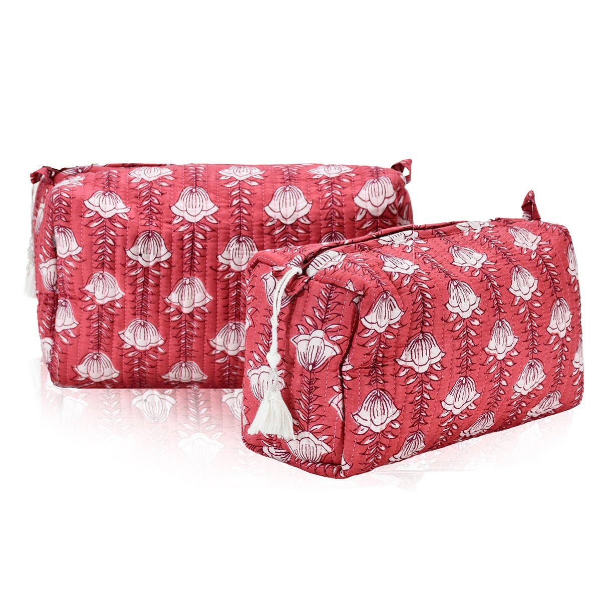 Cotton Block Print Pouch Red