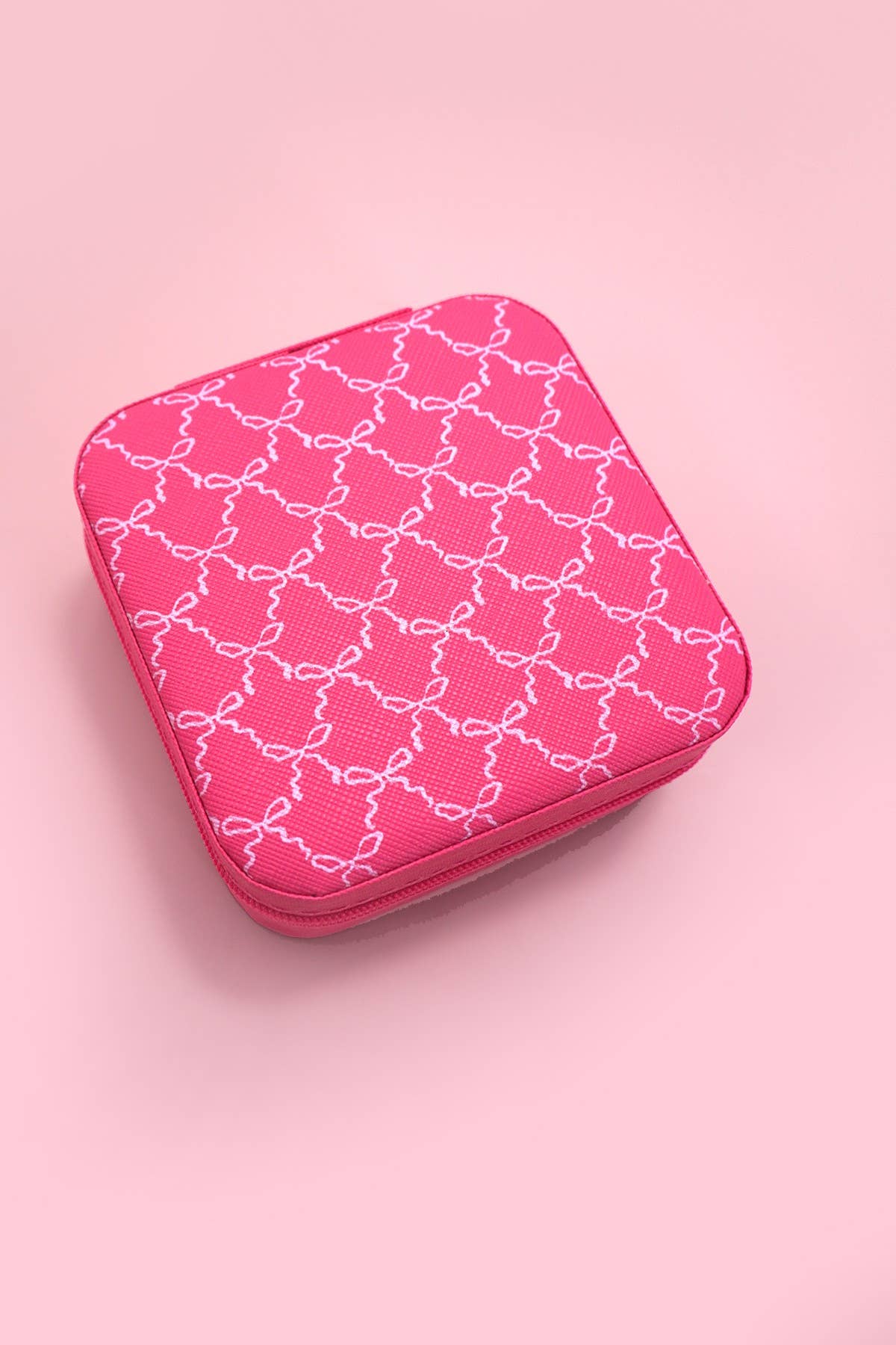 Designed Jewelry Organizer Travel Box Case | Bow Fuchsia