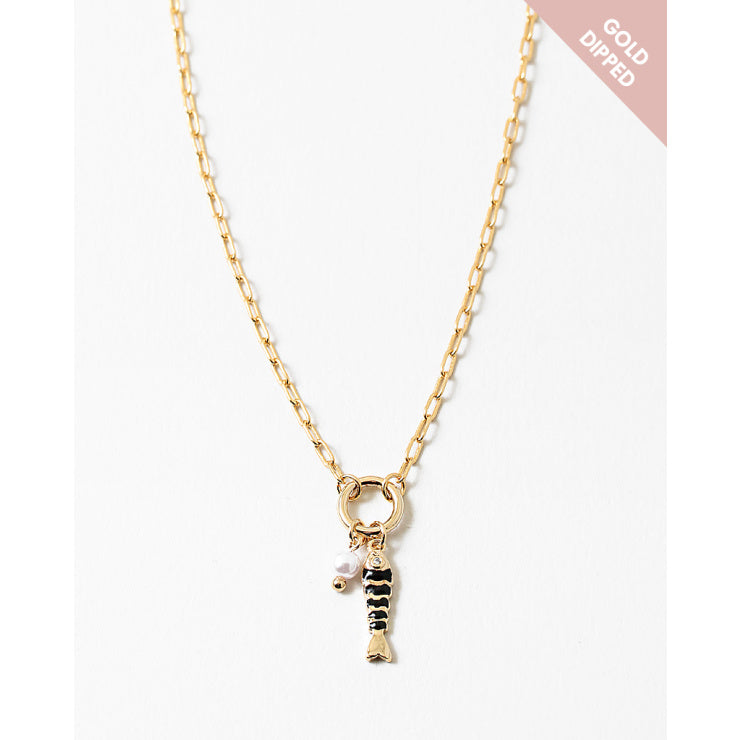 Black Fish & Pearl Necklace