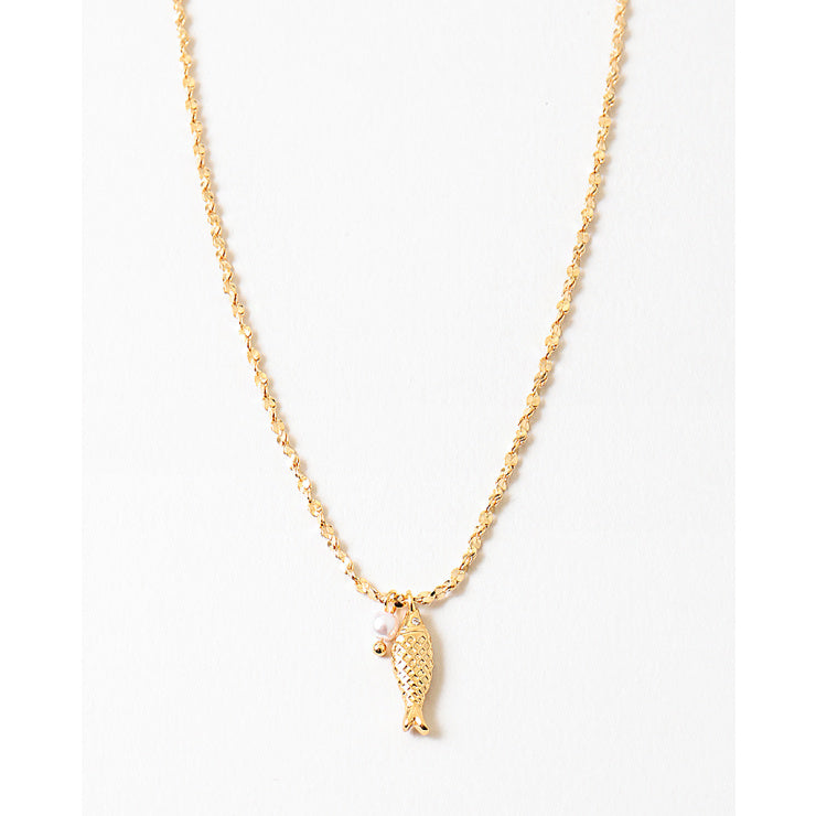 Golden Pearl Fish Necklace