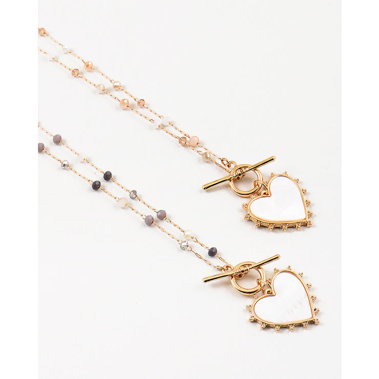 BLUE MIX/ MOTHER OF PEARL HEART NECKLACE