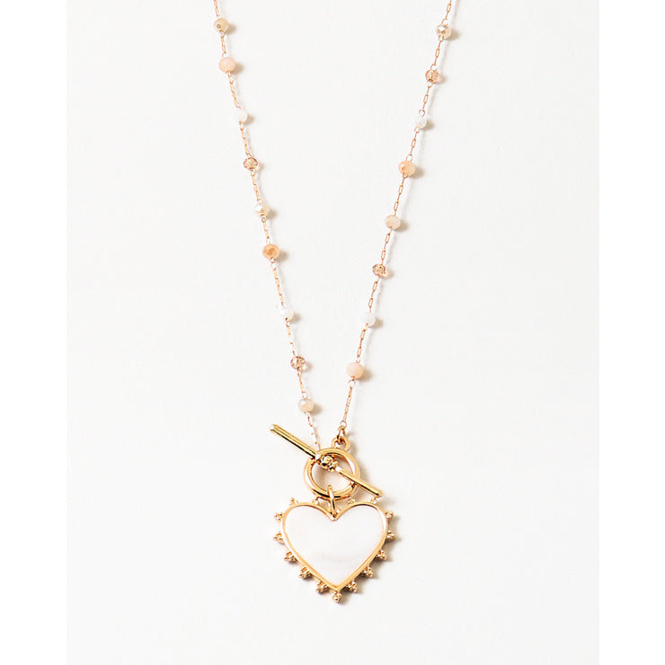 PINK MIX/ MOTHER OF PEARL HEART NECKLACE