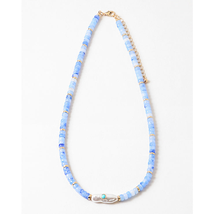 LAPIS/ PEARLS FISH NECKLACE