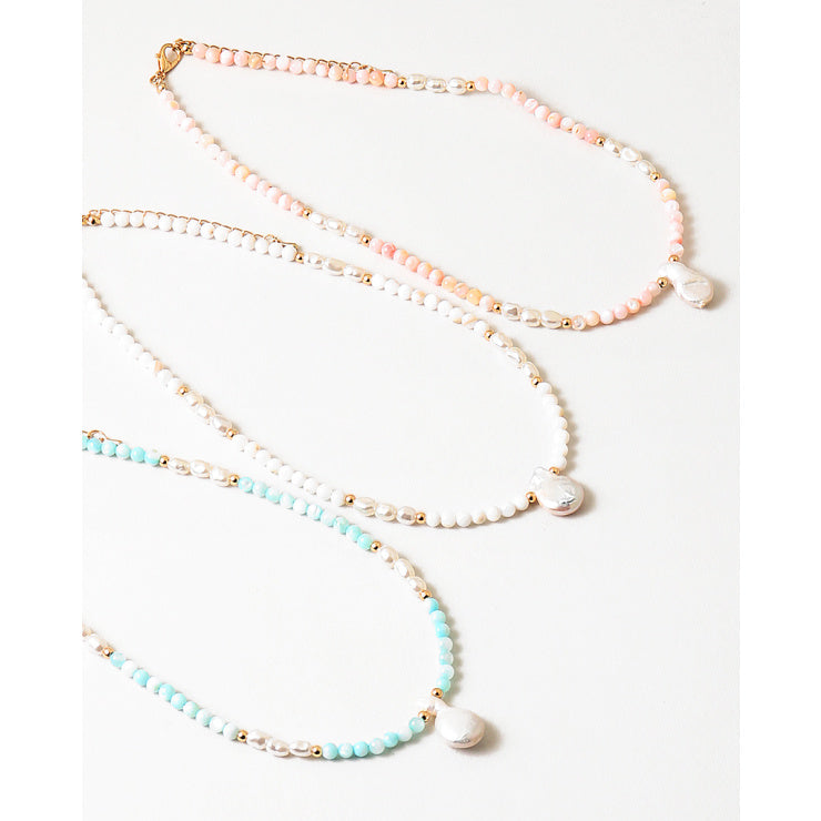 Mint Beaded Pearl Necklace