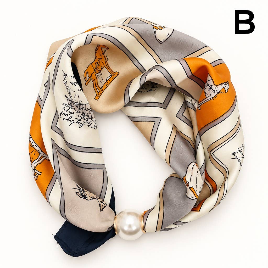 Silk Feel Pearl Magnetic Clasp Scarf Necklace | B