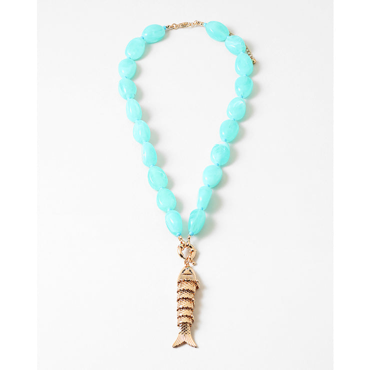 Mint Beaded Golden Fish Necklace