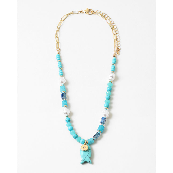 Summer Fish Turq & Pearl Necklace