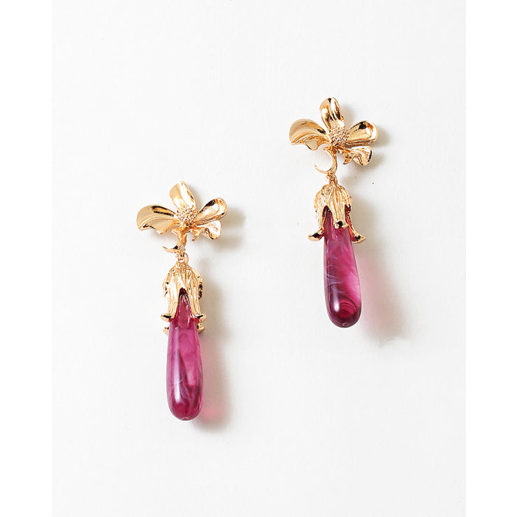 Golden Flower Purple Earring