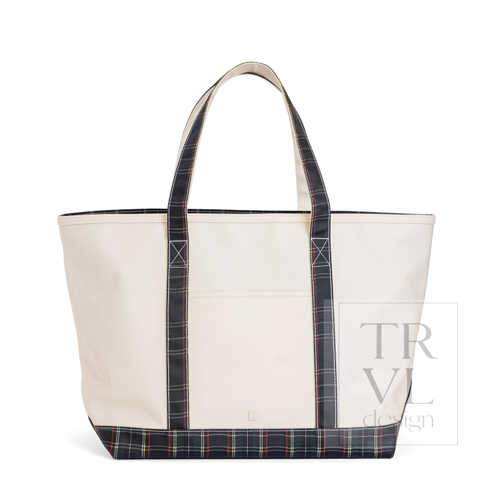 MAXI TOTE - COATED CANVAS NATURAL CAMBRIDGE PLAID TRIM