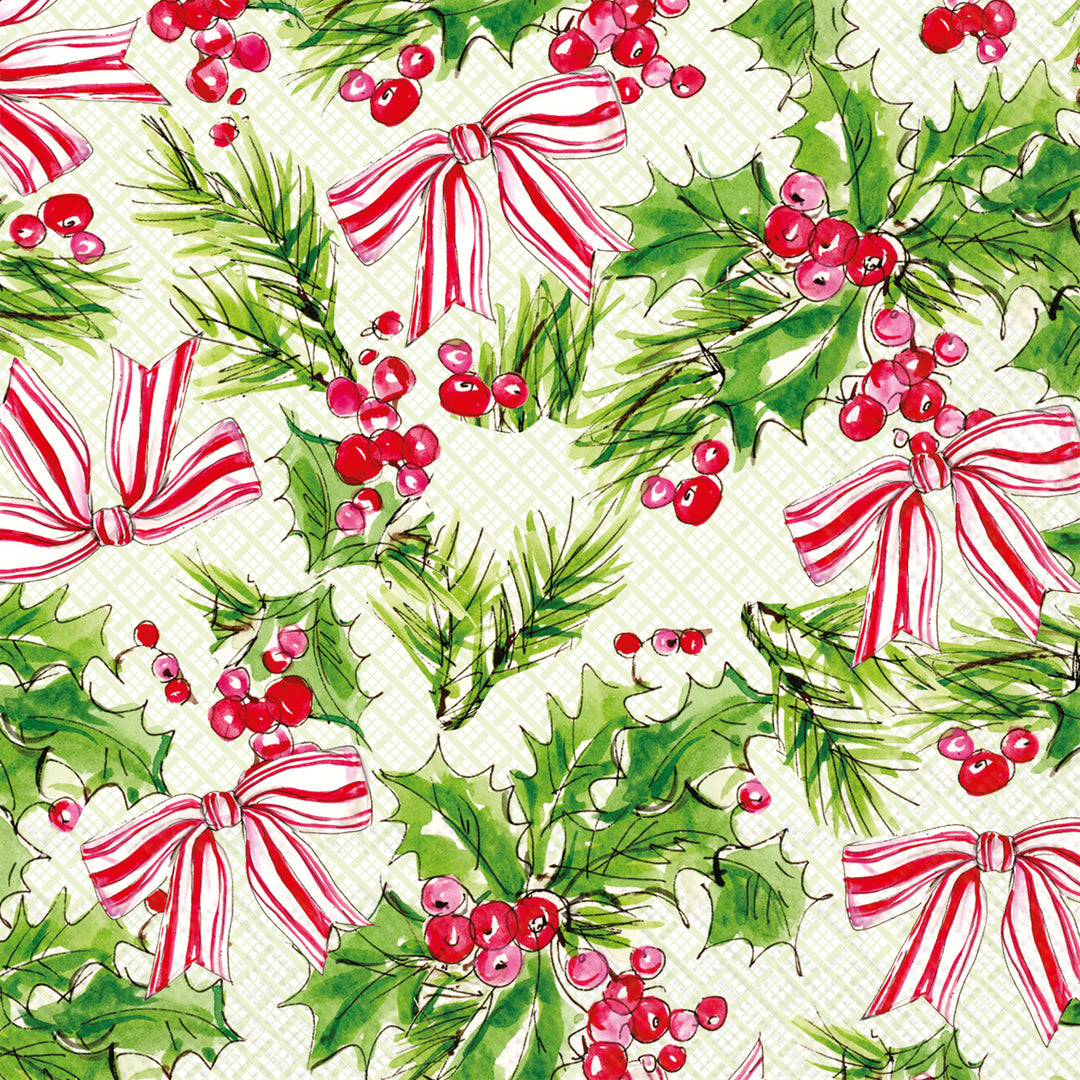 Pink Holly Bows Cocktail Napkin
