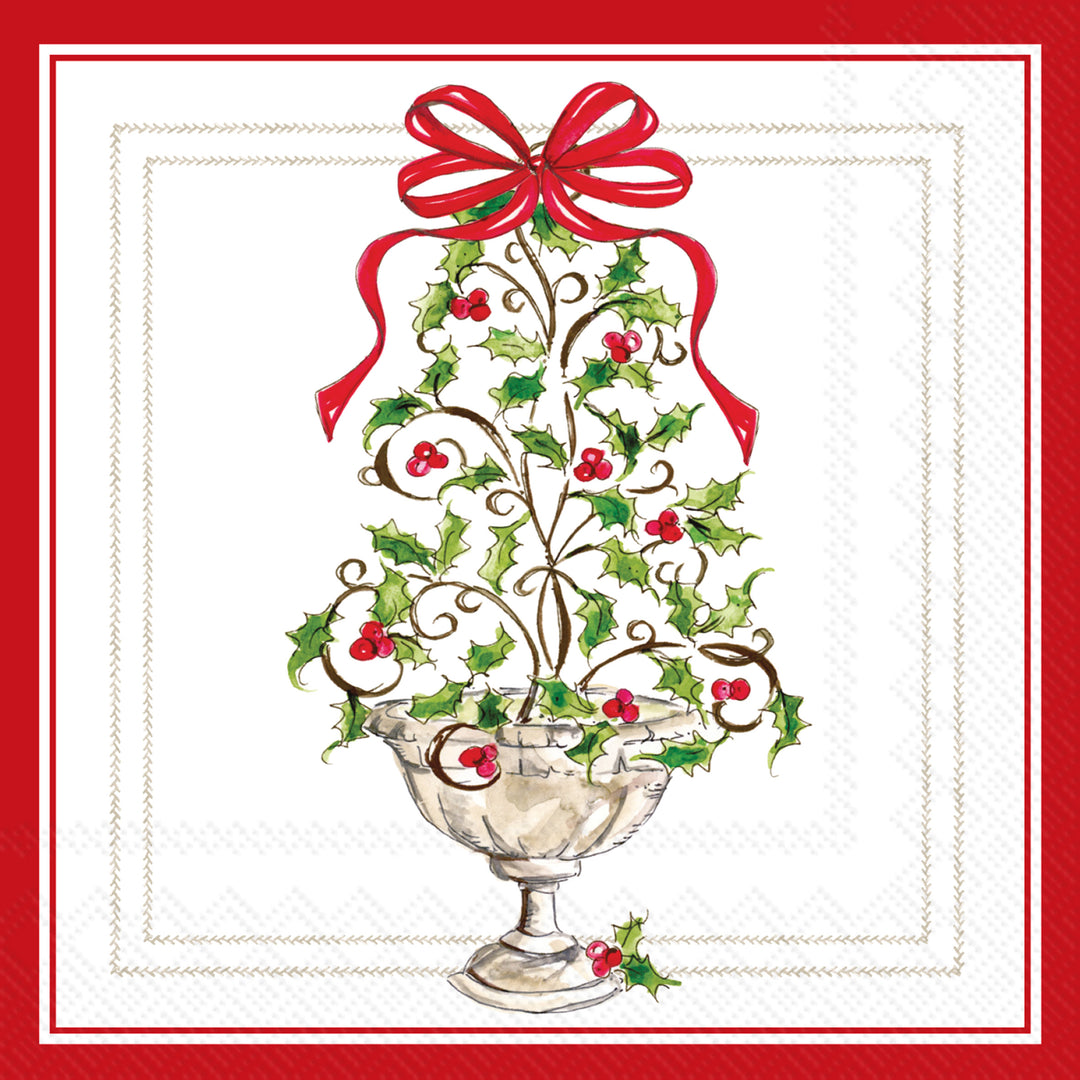 Holly Topiary Tree Cocktail Napkin