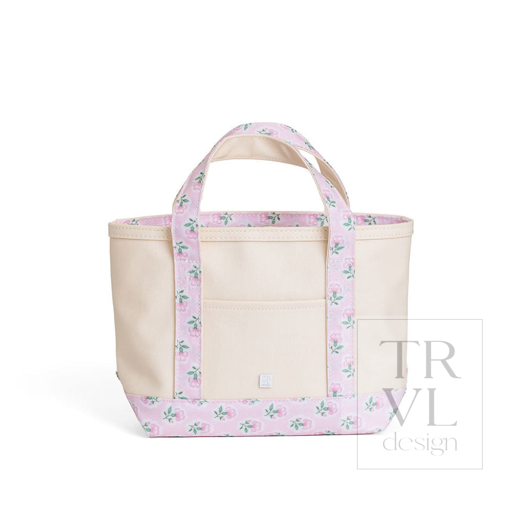 MINI TOTE - COATED CANVAS NATURAL With PETITE FLEUR PINK TRIM