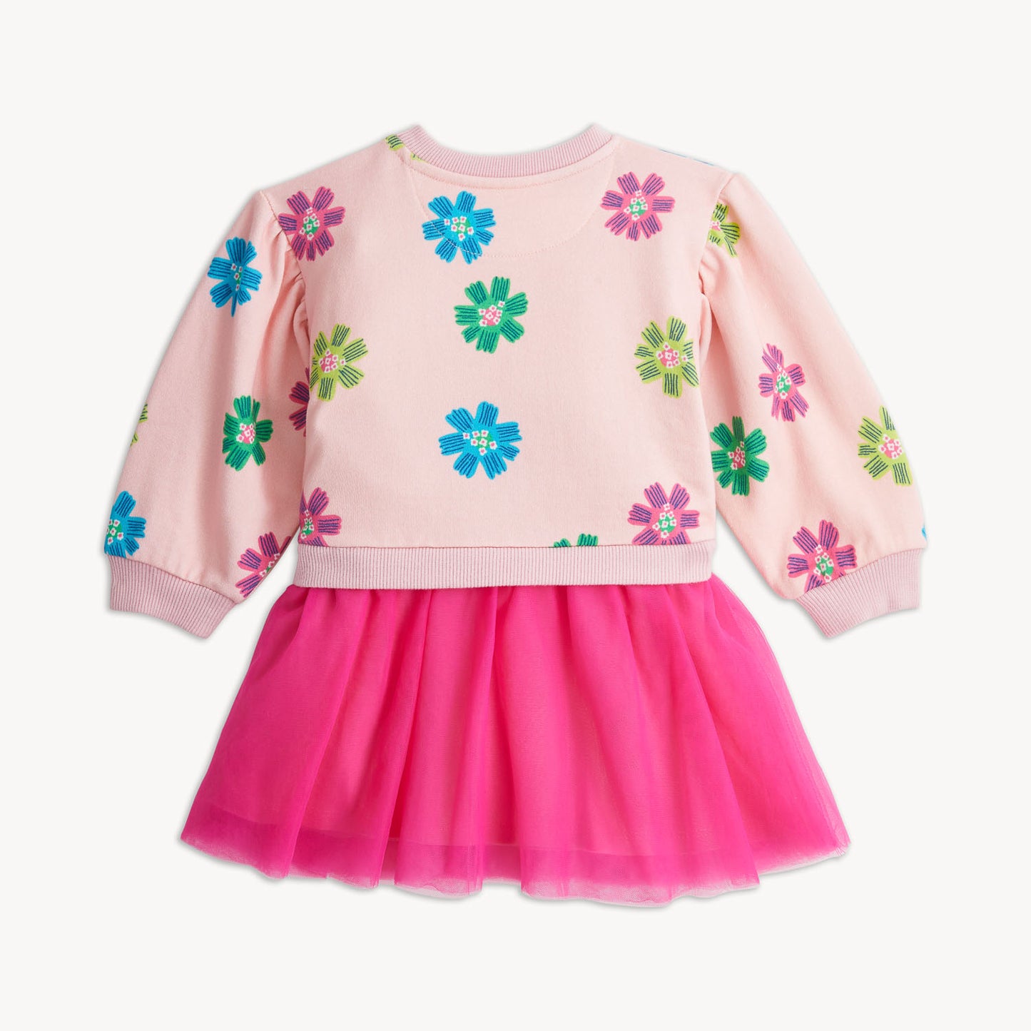 Pink Floral French Terry Sweater Tutu Dress