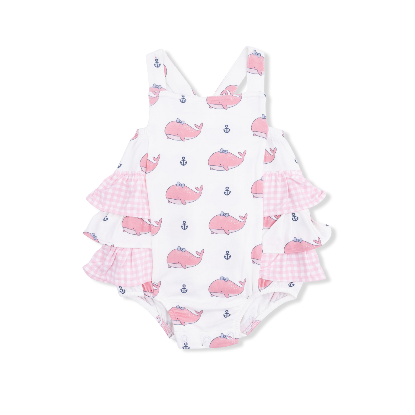 Bubbly Whale With Bow Pink - Ruffle Sunsuit