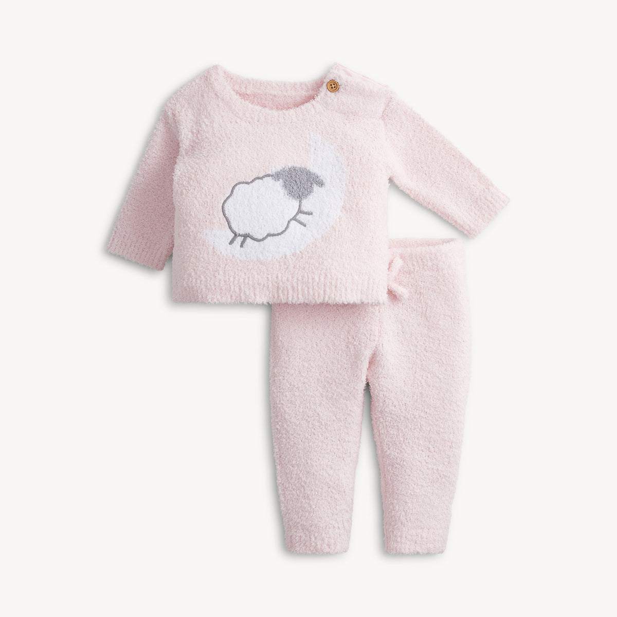 Chenille Pink Sheep 2 Pc Lng Slv/lng Pnt Set