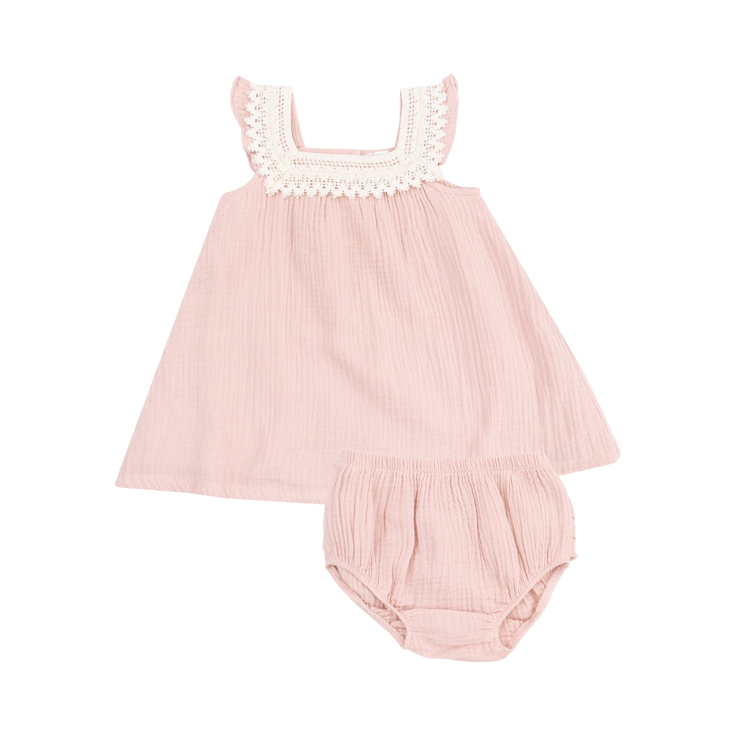 Solid Muslin Rose Smokes Sundress With Heart Crochet