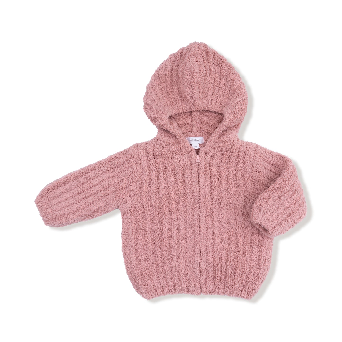 Chenille Hooded Jacket With Striped Texture in Rose
