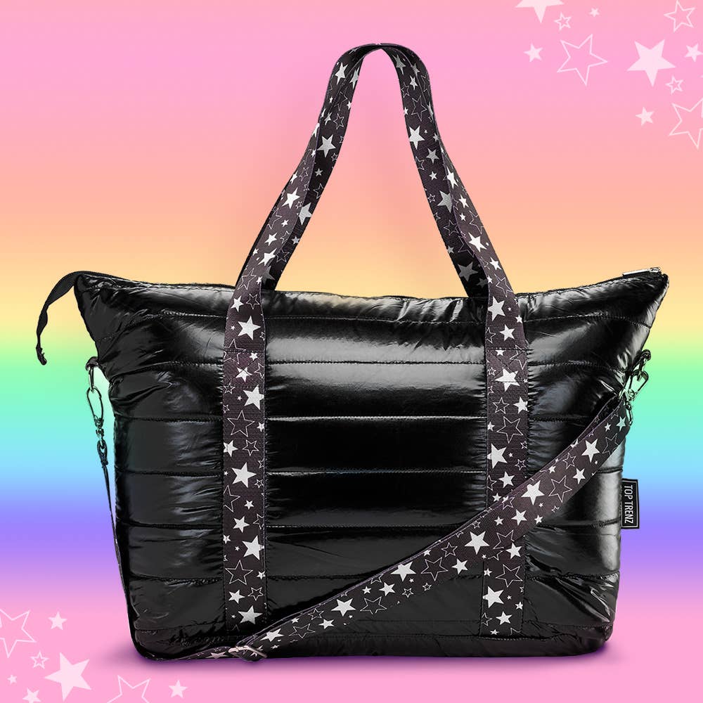 Black Puffer Tote w/Midnight Strap